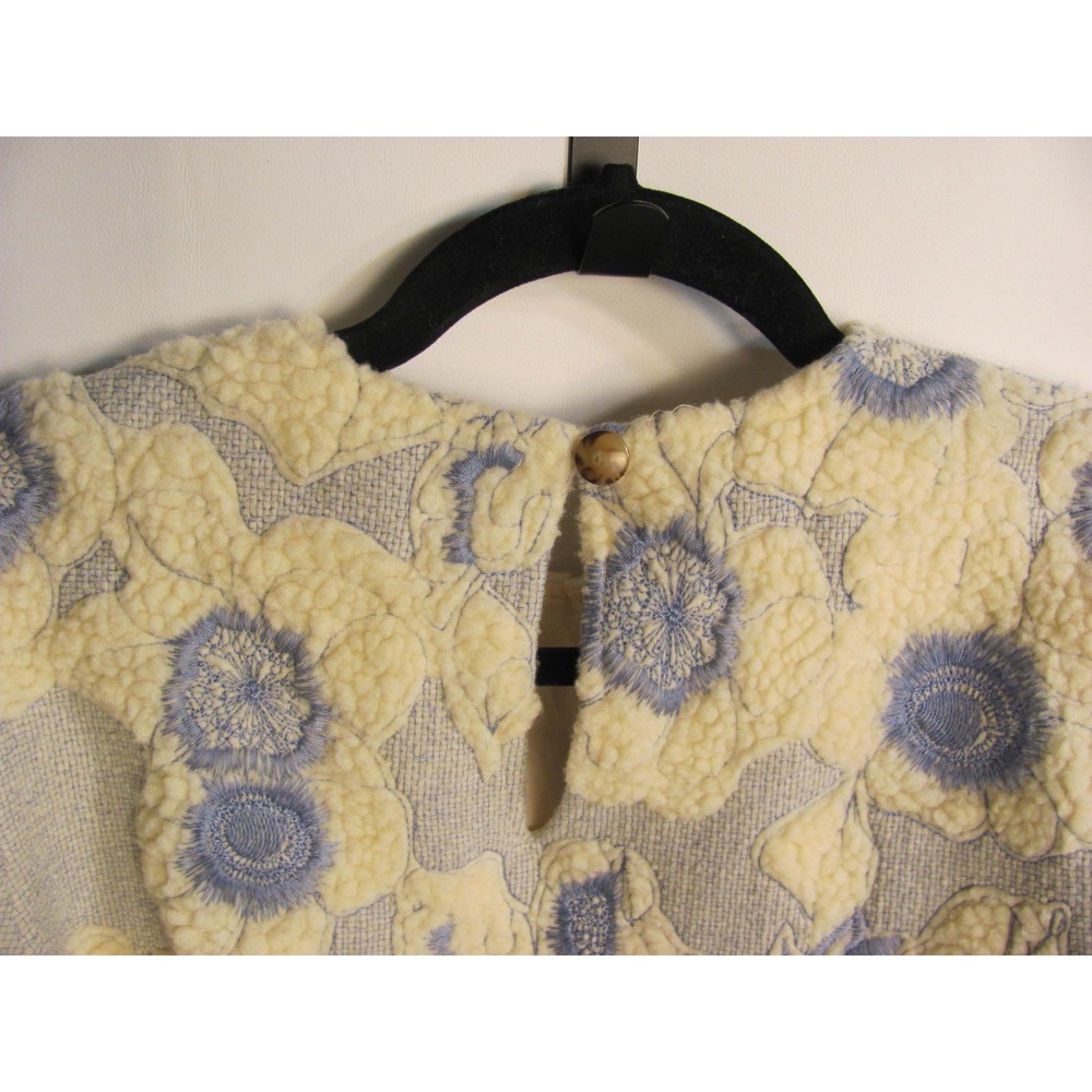 Sezane Paris Winter Floral Stitched Design Blue Cream - Picture 6 of 13